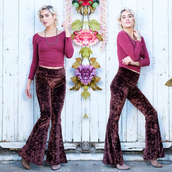 Chocolate Crush Velvet Bell Bottoms - Warrior Within Designs - Picture 1 of 5